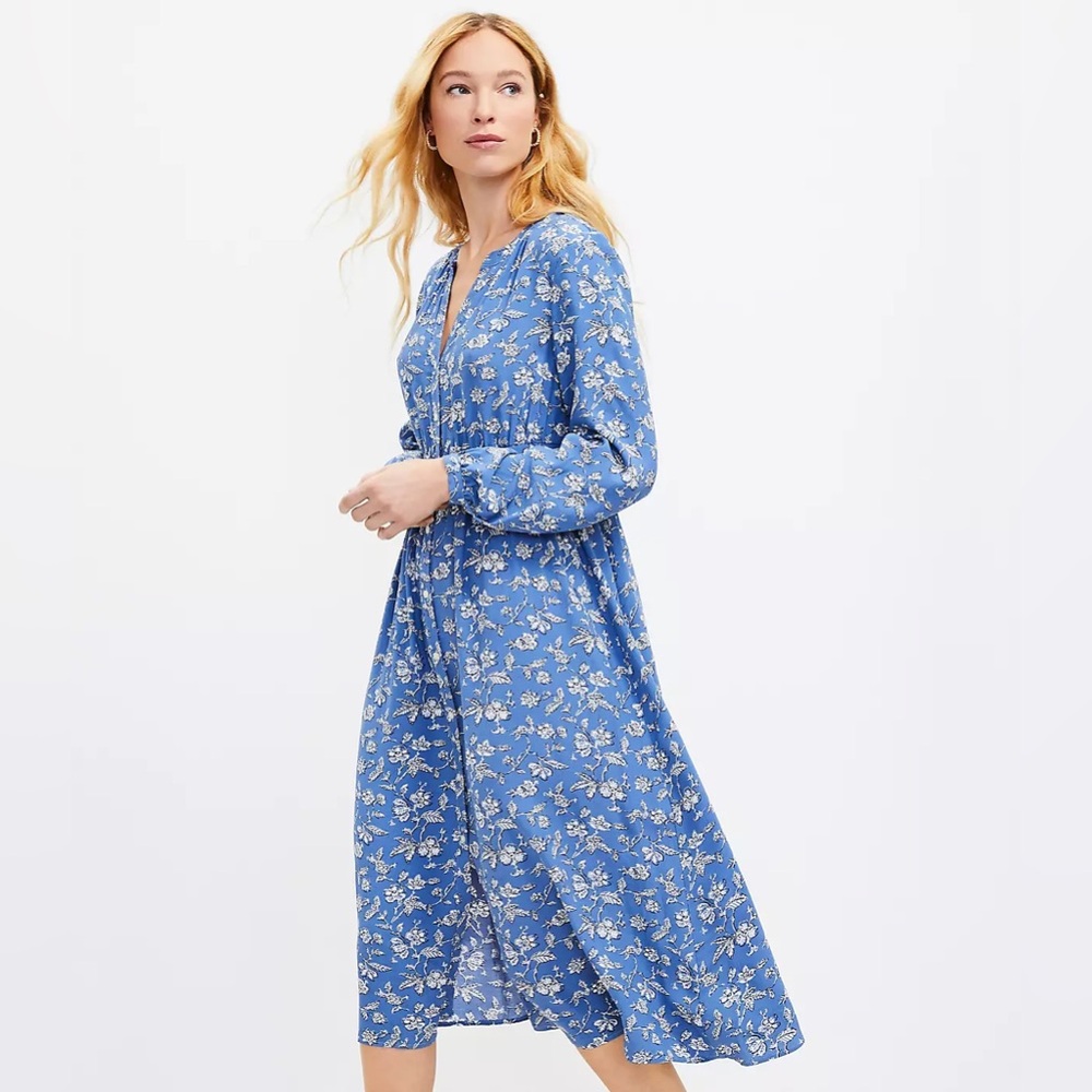 LOFT Floral Blue Midi Dress